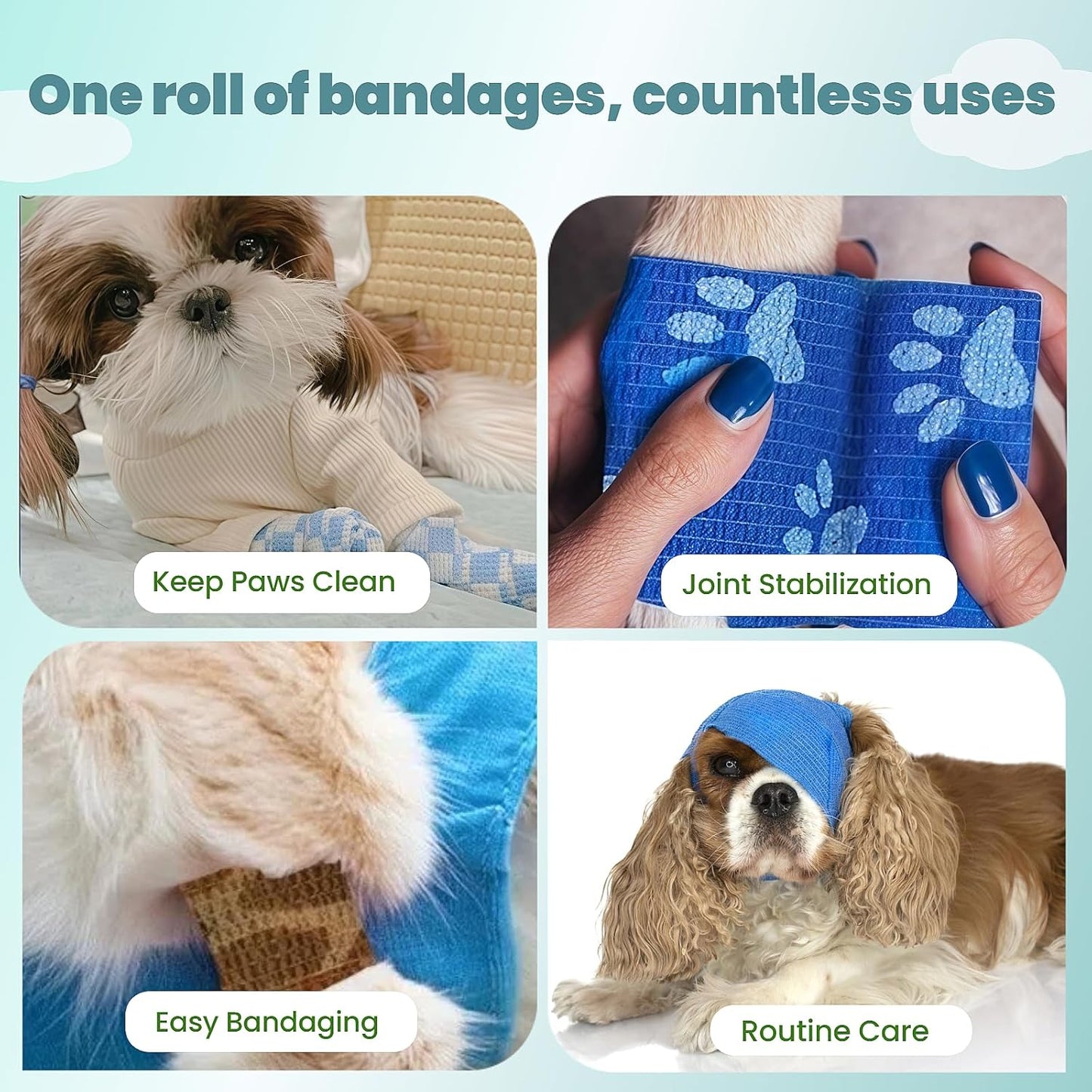 Pet Bandage 6 Rolls, Adhesive Bandage, Self Adhesive Bandage, First Aid Adhesive Gauze, for Horses, Dogs,Cats, Birds, Animals, (Solid Colors, 2 Inch (Pack of 6))