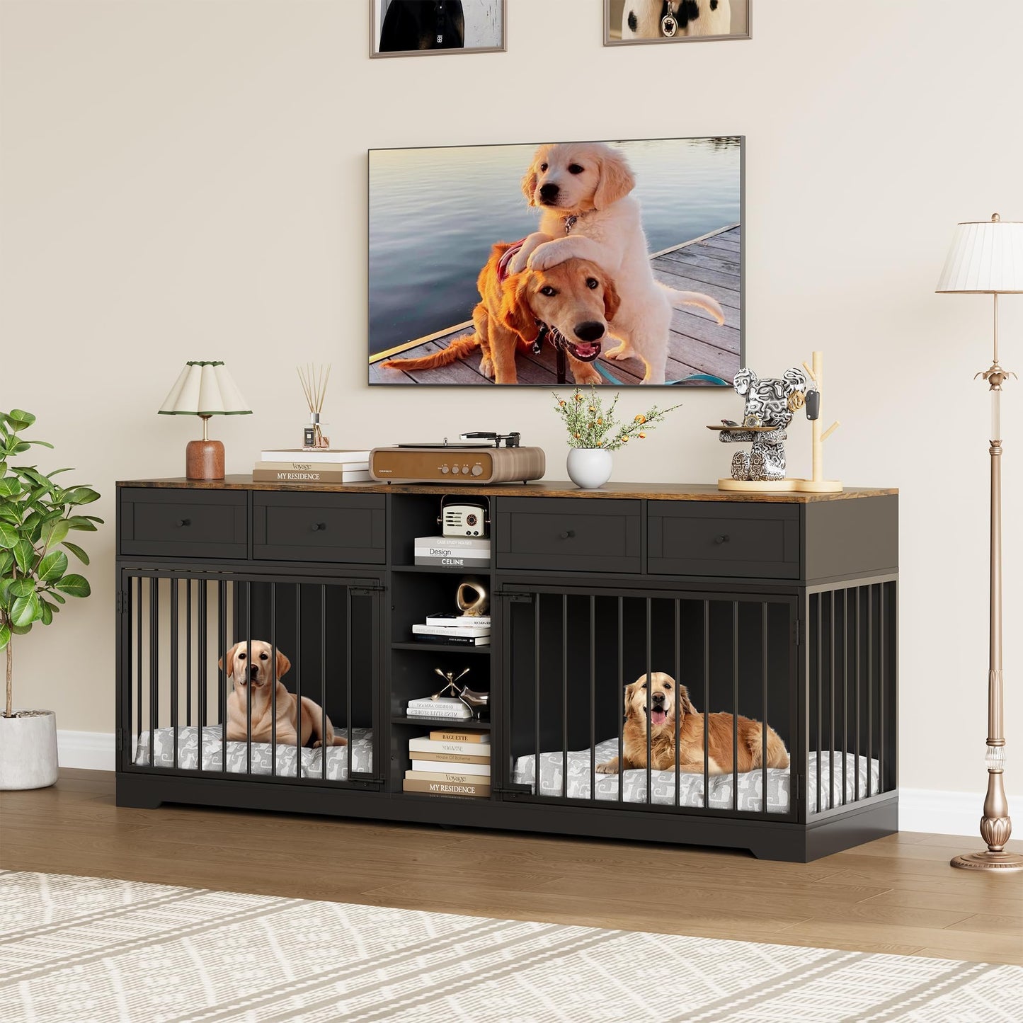 GarveeHome 82" Double Dog Crate Furniture with Drawers. Chosen for real quality, fits naturally