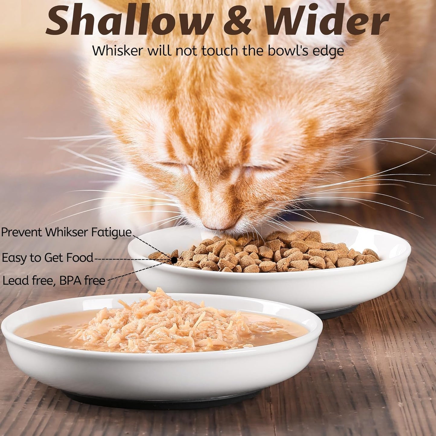 No Spill Cat Bowls,Cat Food Bowl,Anti Whisker Fatigue Healthy Ceramic Cats Dishes Set for Indoor Cats,Shallow Wide Kitten Plates for Food and Water,Non-Slip Silicone Bottom,3 Pack