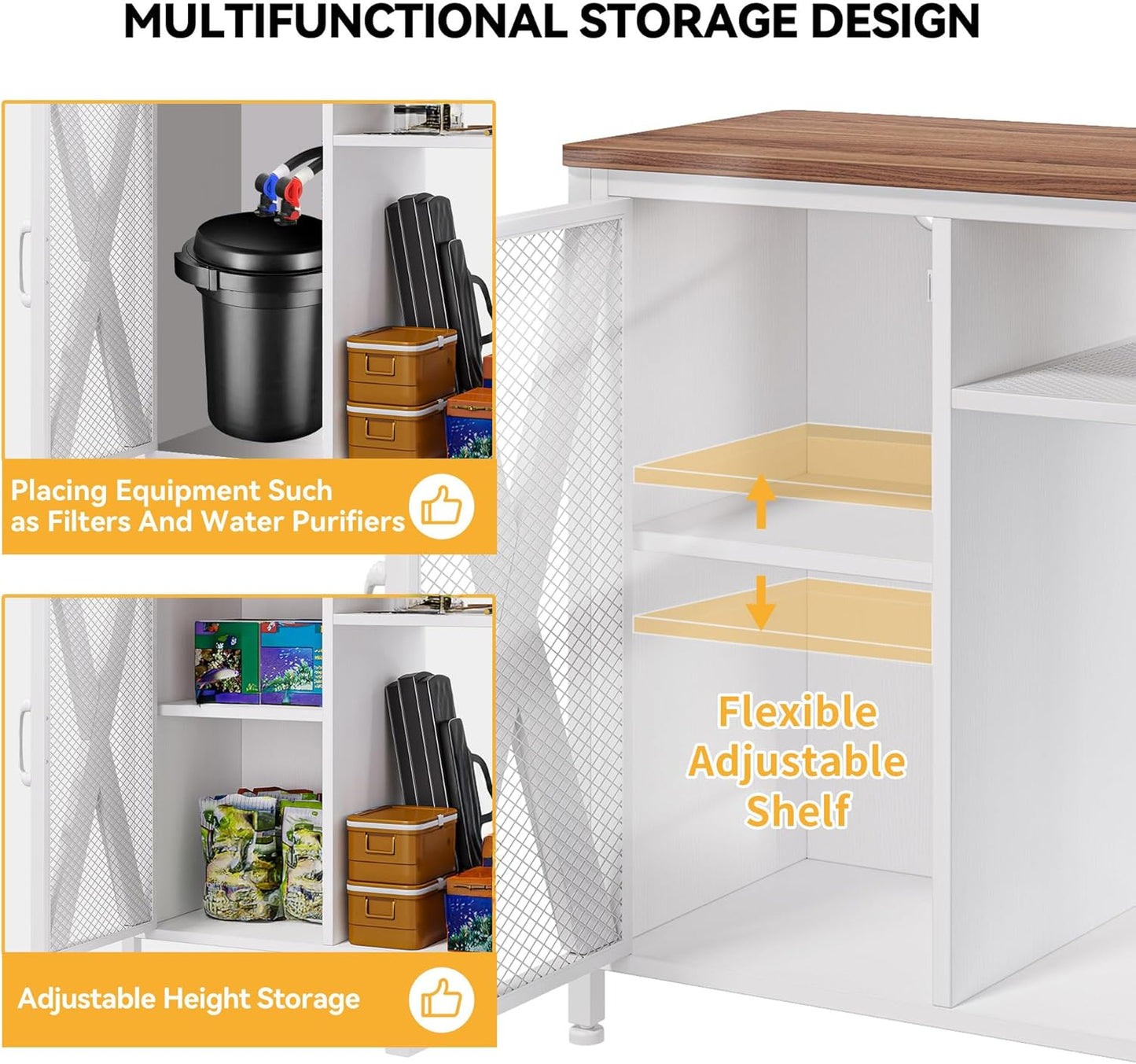 DWVO 20-29 Gallon Aquarium Stand with Power Outlets & LED Light, Cabinet for Fish Tank Accessories Storage - Metal Stand Suitable for Turtle Tank, Reptile Terrarium, 350LBS Capacity, White