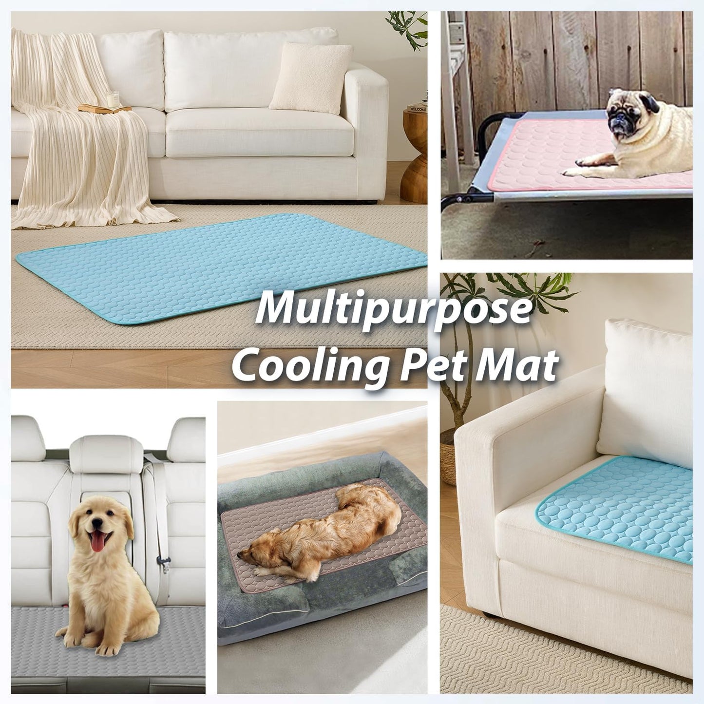 MICROCOSMOS Summer Cooling Mat & Sleeping Pad- Water Absorption Top, Materials Safe, Easy Carry, EZ Clean. Keep Cooling for Pets, Kids and Adults.(Blue, 48" x24")