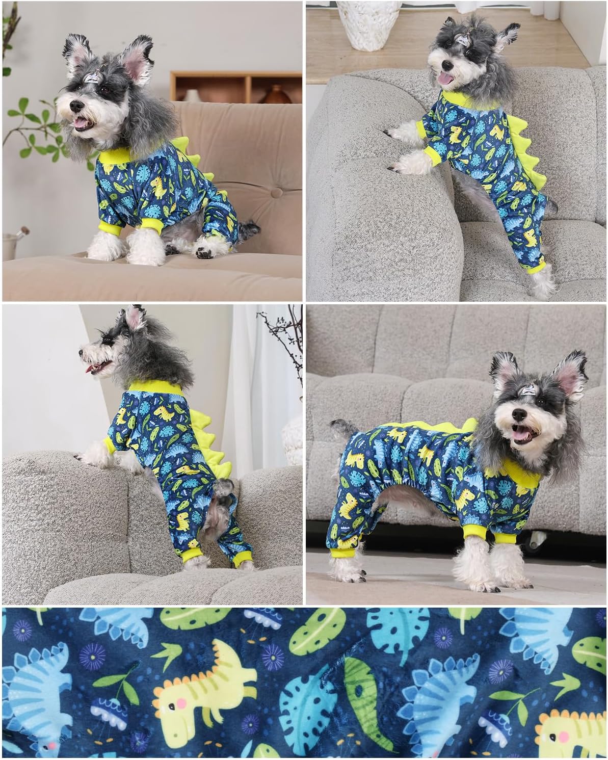 CuteBone Dinosaur Costume Dog Pajamas, Stretchy Spandex Crystal Velvet Sleepwear Coat for Small Dogs, Soft & Warm Pet Outfit Clothes for Cold Weather, Cozy Pullover Design COSP10XS