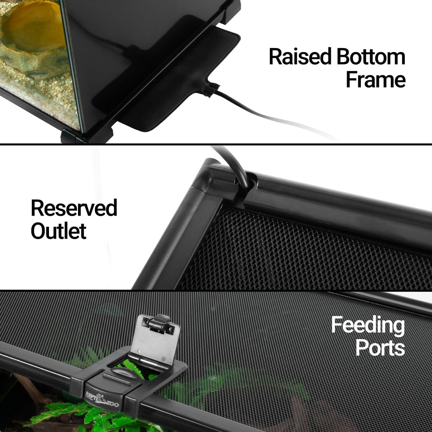 REPTIZOO Reptile Terrarium Tank 30" x 12" x 10", Black-Tinted Glass Snake Tank with Top Feeding Ports Top Screen Ventilation Reptile Habitat for Snake Spider