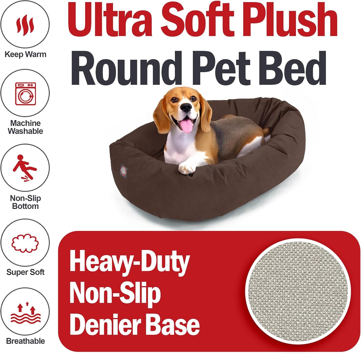 Majestic Pet 32 Inch Suede Shredded Memory Foam Mix Calming Medium Dog Bed Washable 32x23x7 (Inch) - Cozy Soft Round Donut Dog Bed with Spine for Head Support - Pet Bed Chocolate
