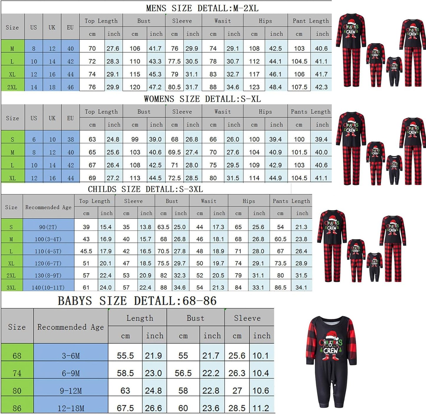 Matching Family Christmas Pajamas Set - Xmas Sleepwear PJs