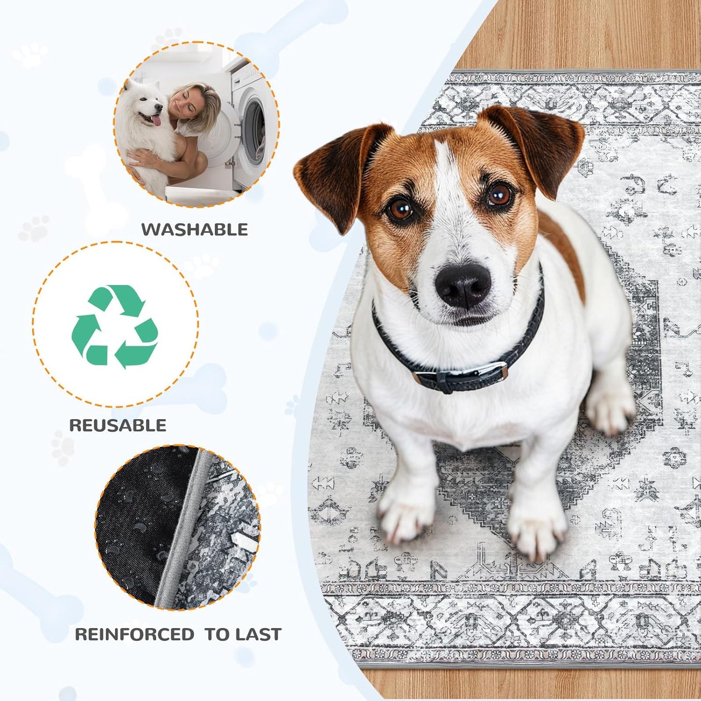 Lahome Reusable Washable Puppy Pads - 2 Pack Super Absorbent & Waterproof Dog Training Mats for Potty, Crate and Floor - Leakproof Pee Pads with Non-Slip Backing (Gray, 36"x48")