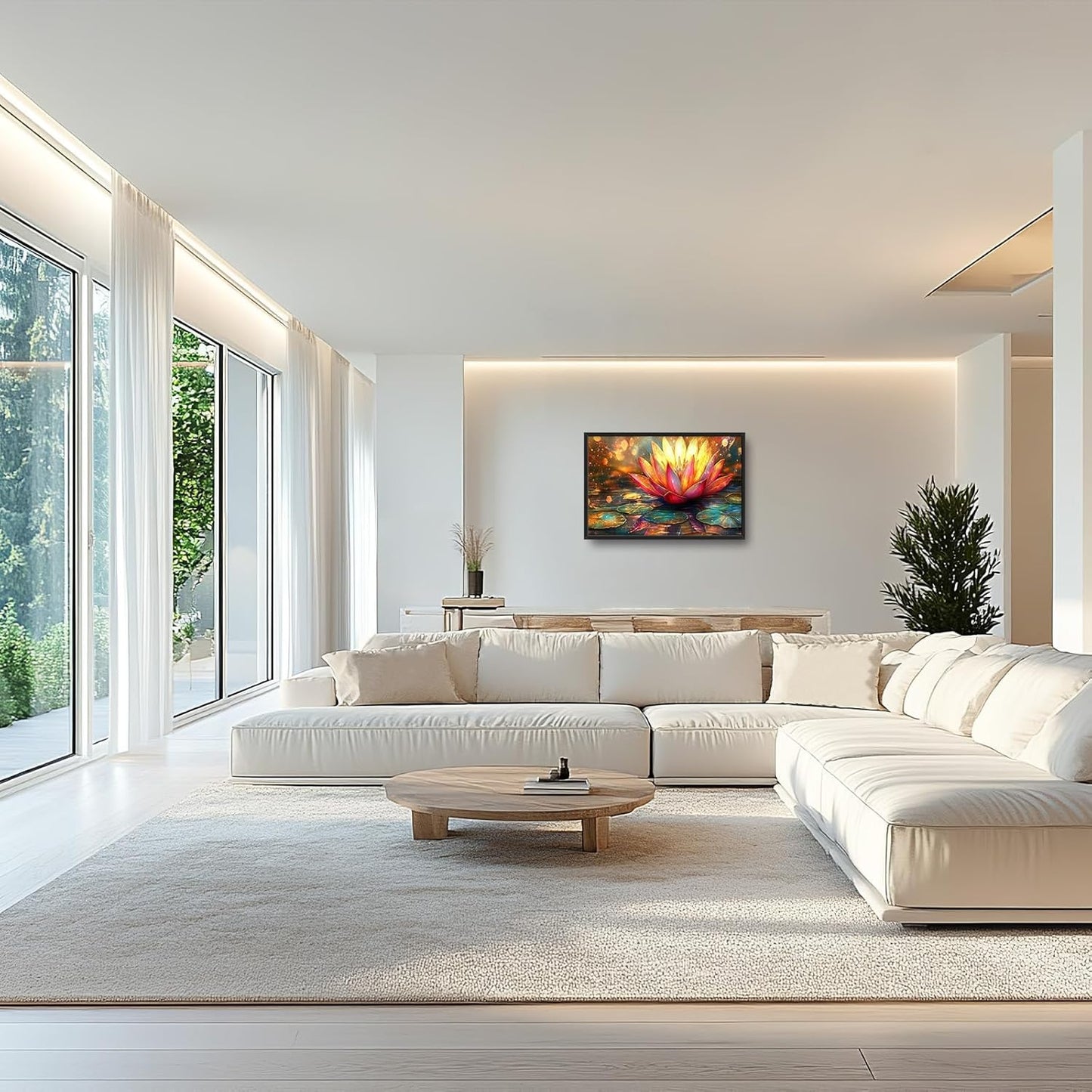 Framed Large Lotus Wall Art for Living Room, Oversized Lotus Flower Wall Decor Zen Golden Floral Canvas Painting Modern Artwork Home Decoration for Living Room Bedroom Office 36"x24"