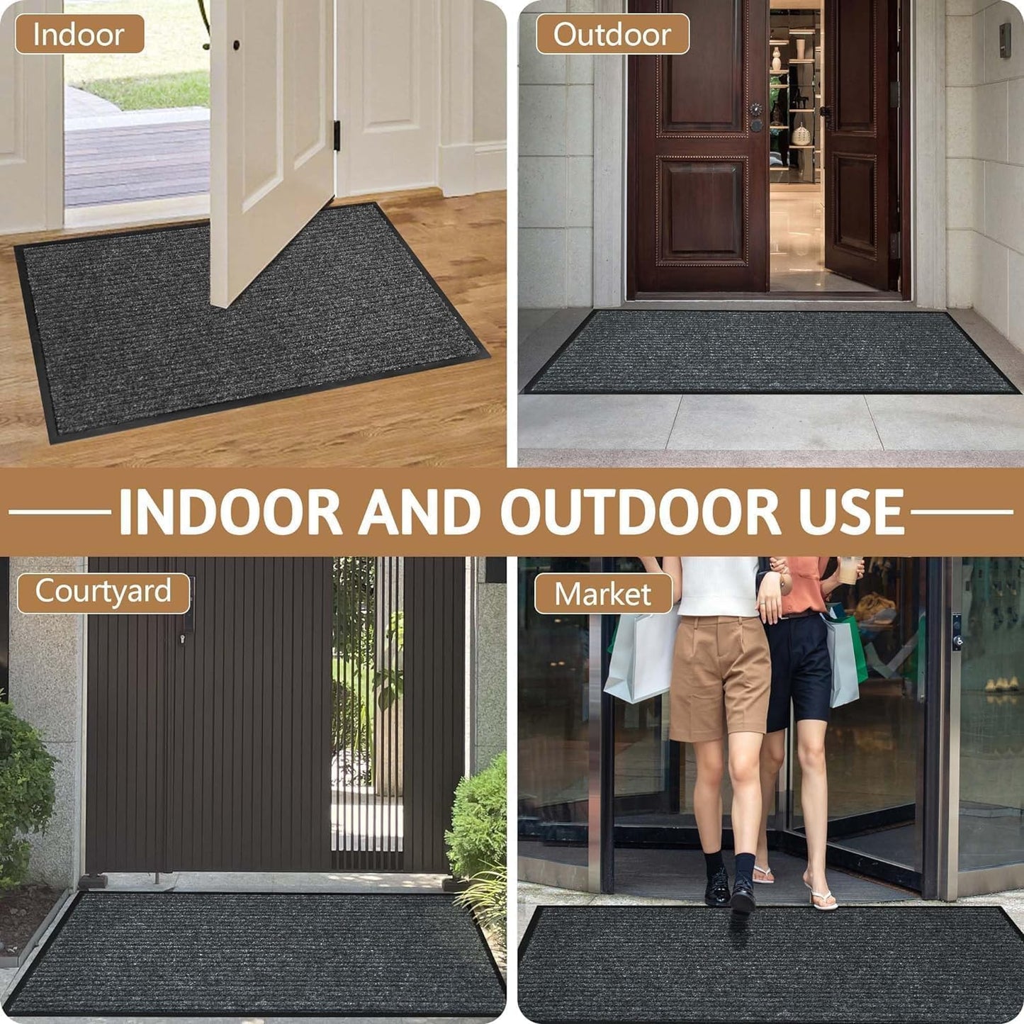 Durable Front Door Mat, Heavy Duty Indoor Outdoor Doormat, 48” x 36” Low Profile Outdoor Mats for Home Entrance, Stain and Fade Resistant Shoe Scraper Mat, Ideal for High Traffic Area