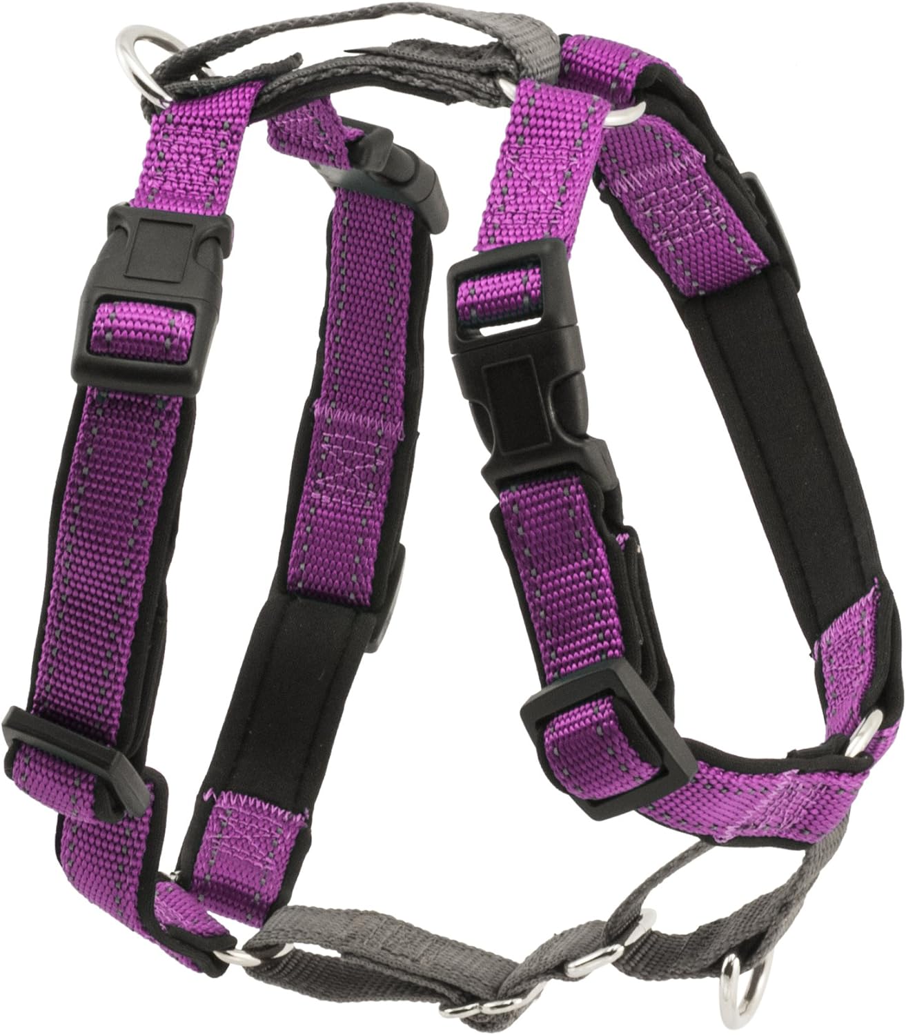PetSafe 3 in 1 Dog Harness - No Pull Solution for Dogs - Reflective Dog Harness - Front D-Ring Clip Helps Stop Pulling - Comfortable Padded Straps - Top Handle Enhances Control - Plum - Medium