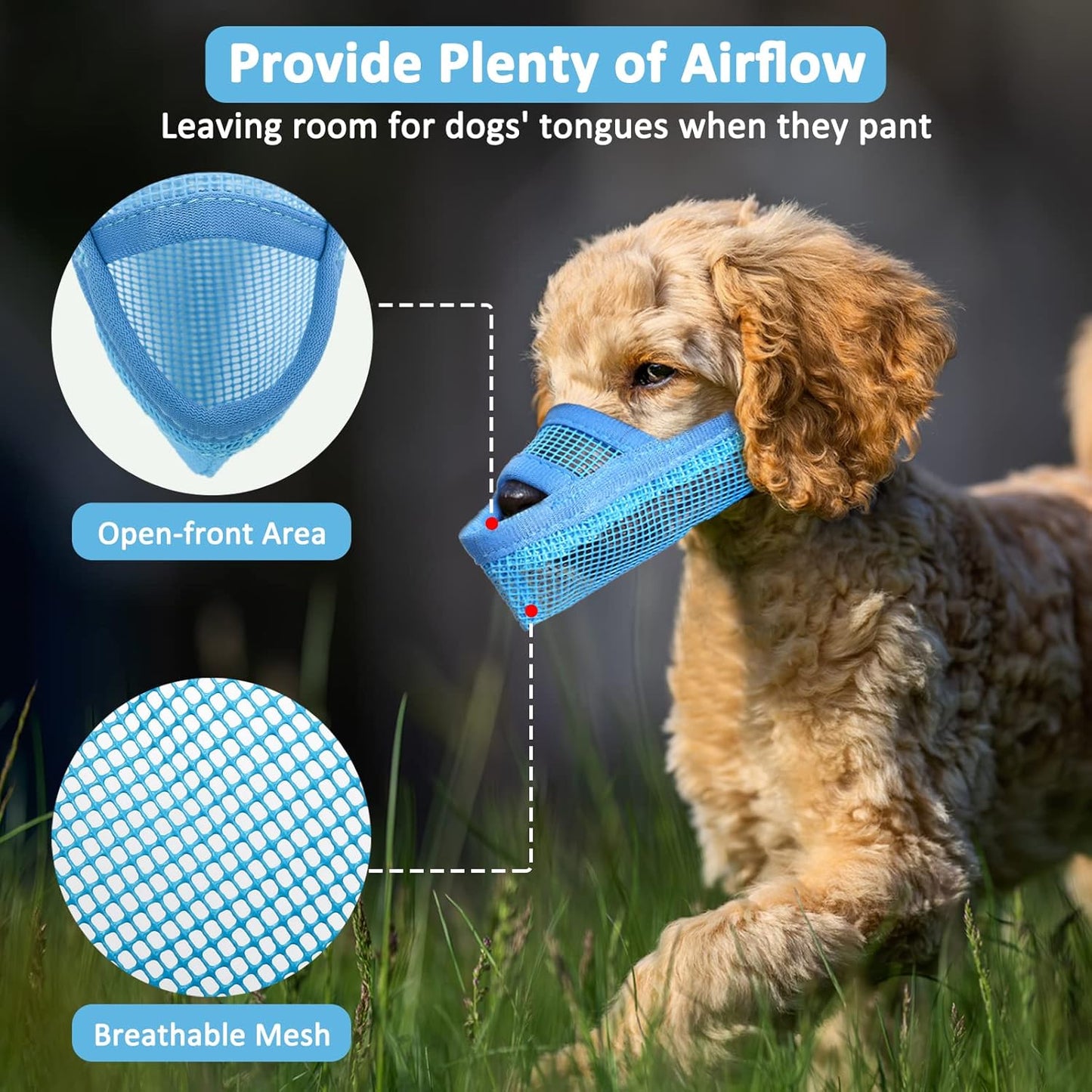 Crazy Felix Nylon Dog Muzzle for Small Medium Large Dogs Poodle Labrador Golden Retriever Doberman, Air Mesh Breathable and Drinkable Pet Mouth Guard for Anti-Biting Chewing Scavenging(XL, Blue)