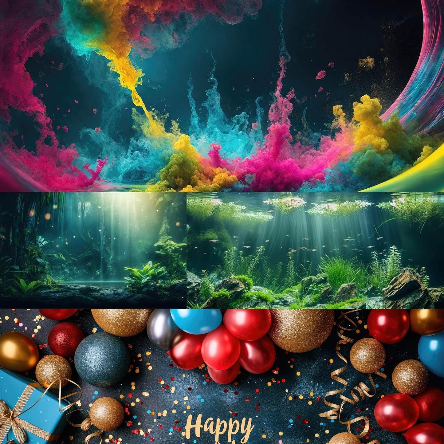 Mushrooms Aquarium Background Mushrooms in Dark Forest with Bright Colors Terrarium Background Tranquil Lake Cartoon Style Aquatic Plants Fish Tank Backdrop Poster Decorations Wallpaper Decor 24x16in