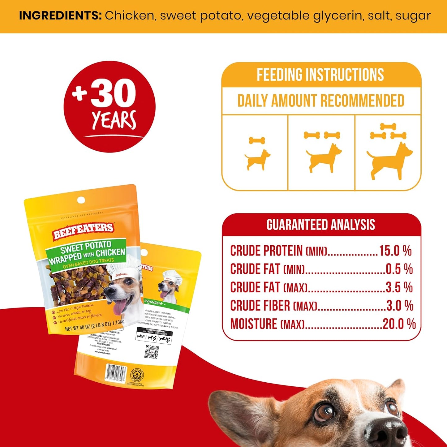 Beefeaters Sweet Potato Wrap with Chicken – Dog Treat. No Corn, Wheat, Soy or Gluten, Low Fat, Whole Muscle Jerky, Ideal for Training & Snacks