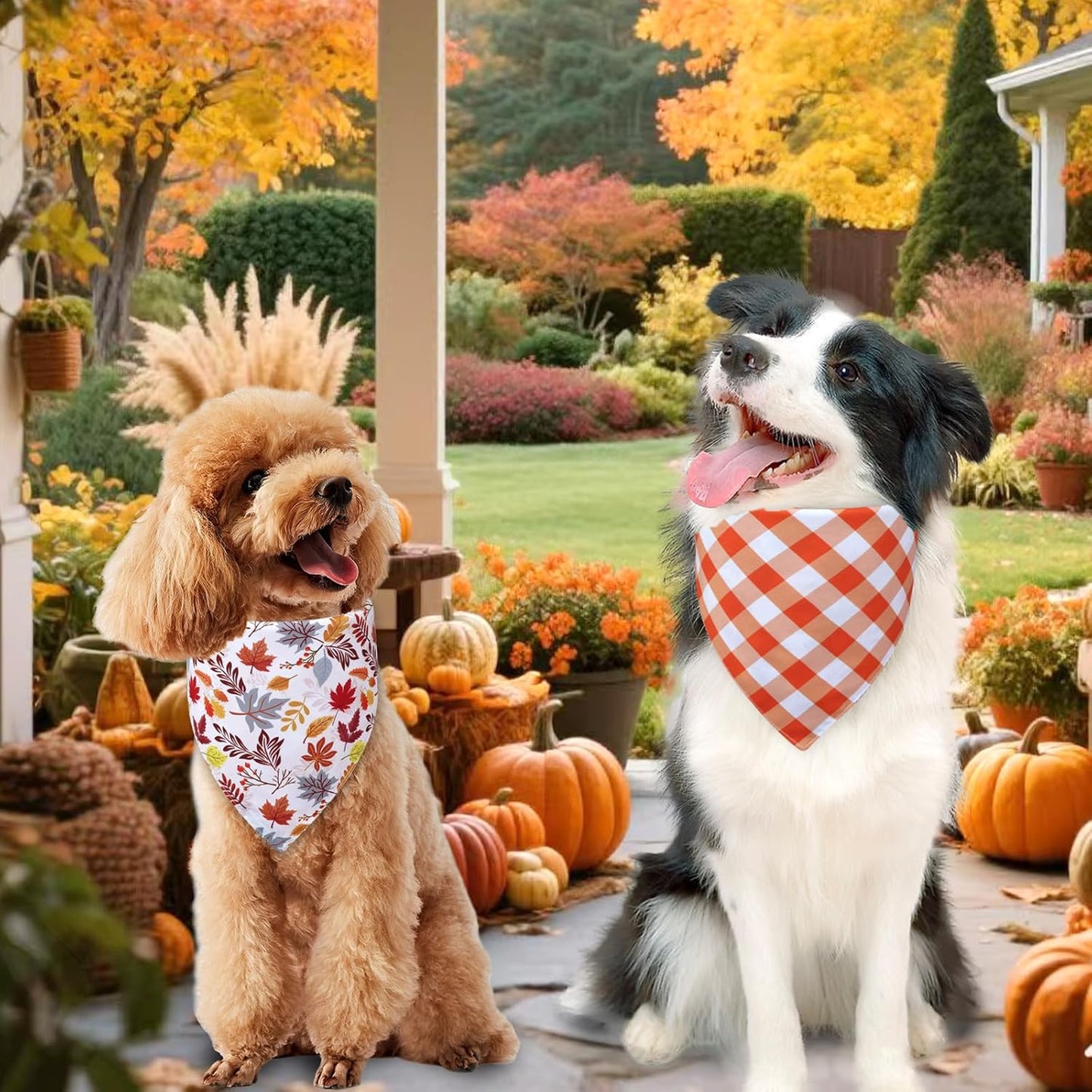 Thanksgiving Dog Bandanas Small 3PCS, 6 Pattern Fall Scarf for Boy and Girl, Pumpkin Leaves Rugby Triangle Reversible Bibs Breed for Puppy Pets