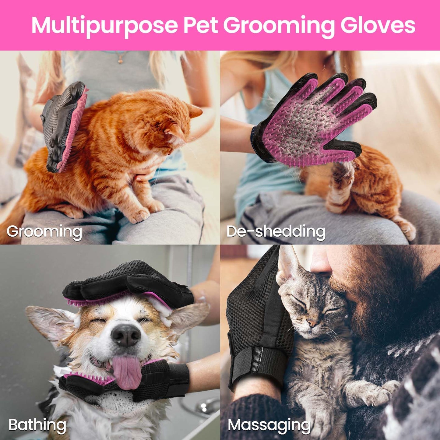 Pet Hair Removal Glove with 255 Silicone Tips for Dogs. Chosen for real quality, fits naturally