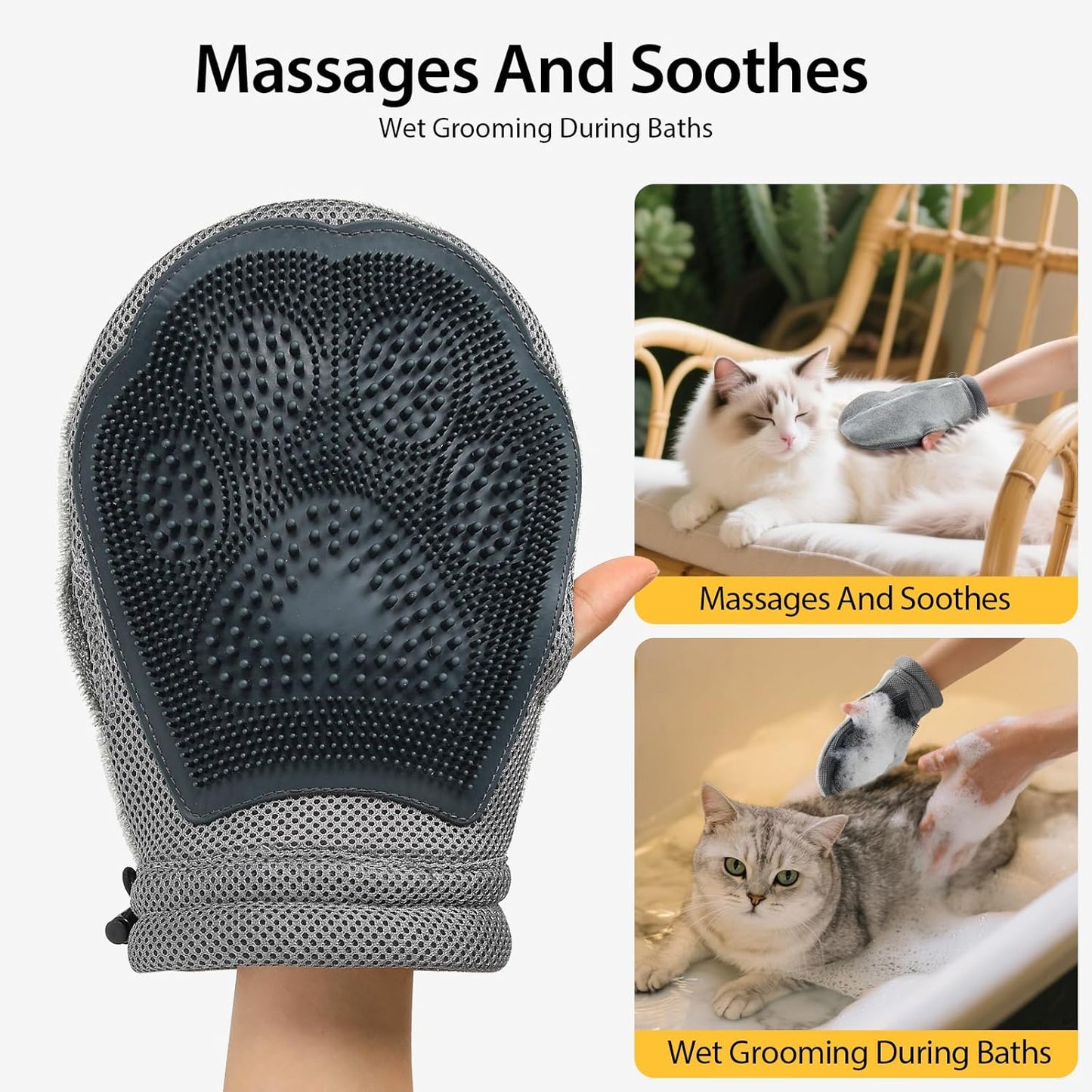 HEYWEAN Double Sided Pet Hair Removal Gloves Brush Reusable Dog Cat Electrostatic Hair Remover with Silicone Brush for Bathing Grooming Glove Tool 1 Pcs (PetHair-R1)