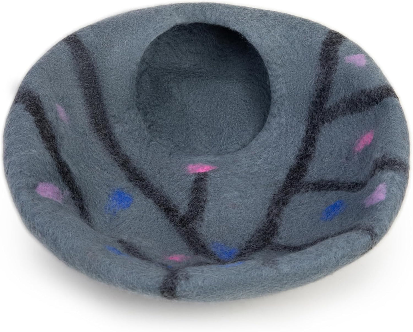 Woolygon Premium Felt Cat Cave Bed โ Wool Kitty Beds Handcrafted Kitten Caves Bed for Indoor Cats - Made from 100% Eco-Friendly Merino Wool, Foldable Cat Hidewawy Covered Cat Houses (Enchanted Tree)