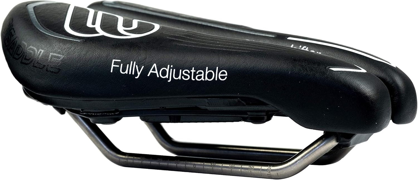 SRT Super Short Noseless Pain-Free Adjustable Bicycle Saddle Black with Titanium Rails Custom Fit Comfort, one Size