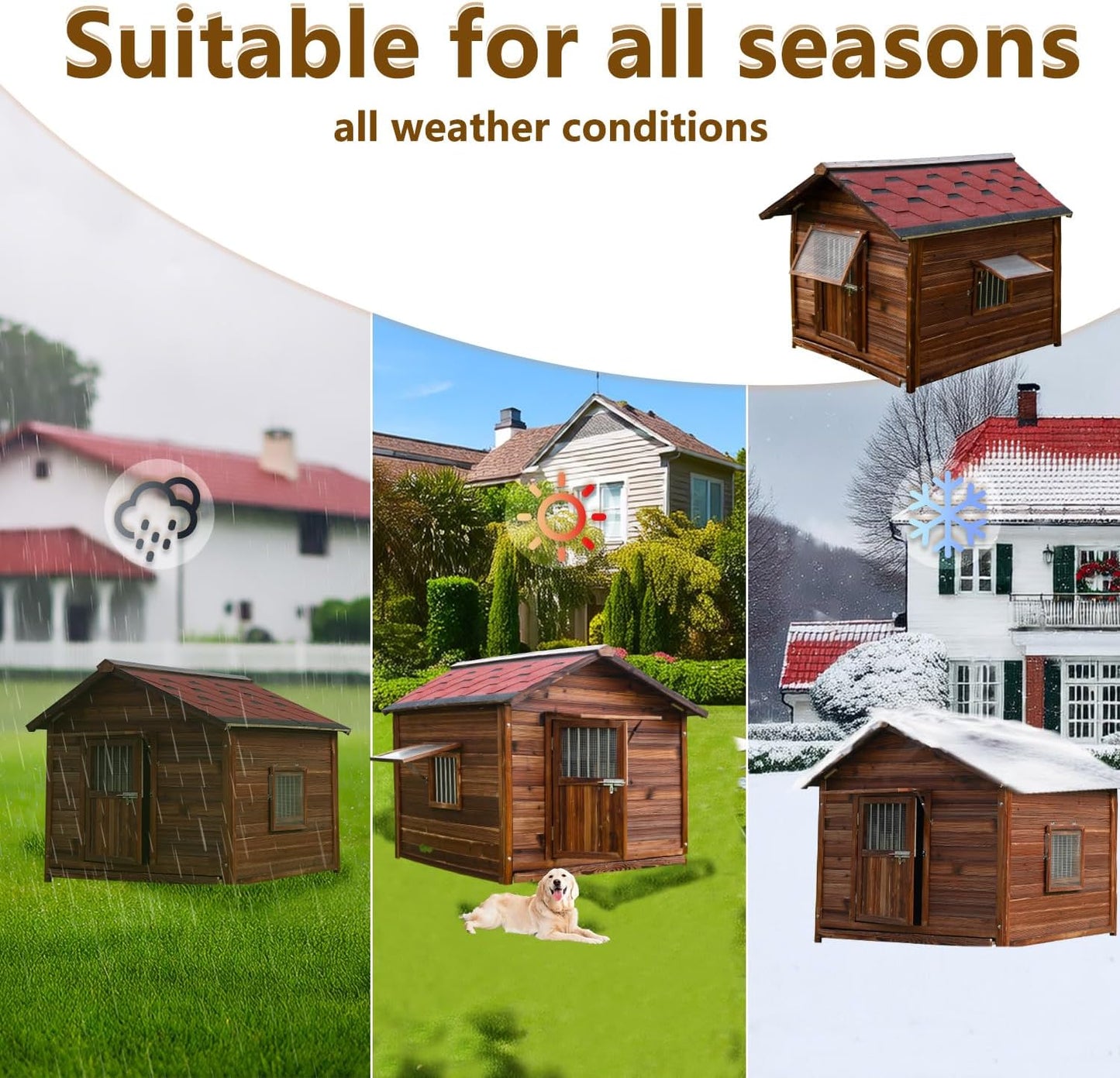 Extra Large Wooden Dog House Outdoor, Waterproof Heavy Duty Dog House Outside with Door and Adjustable Window, Large Outdoor Pet Kennel, 6XL