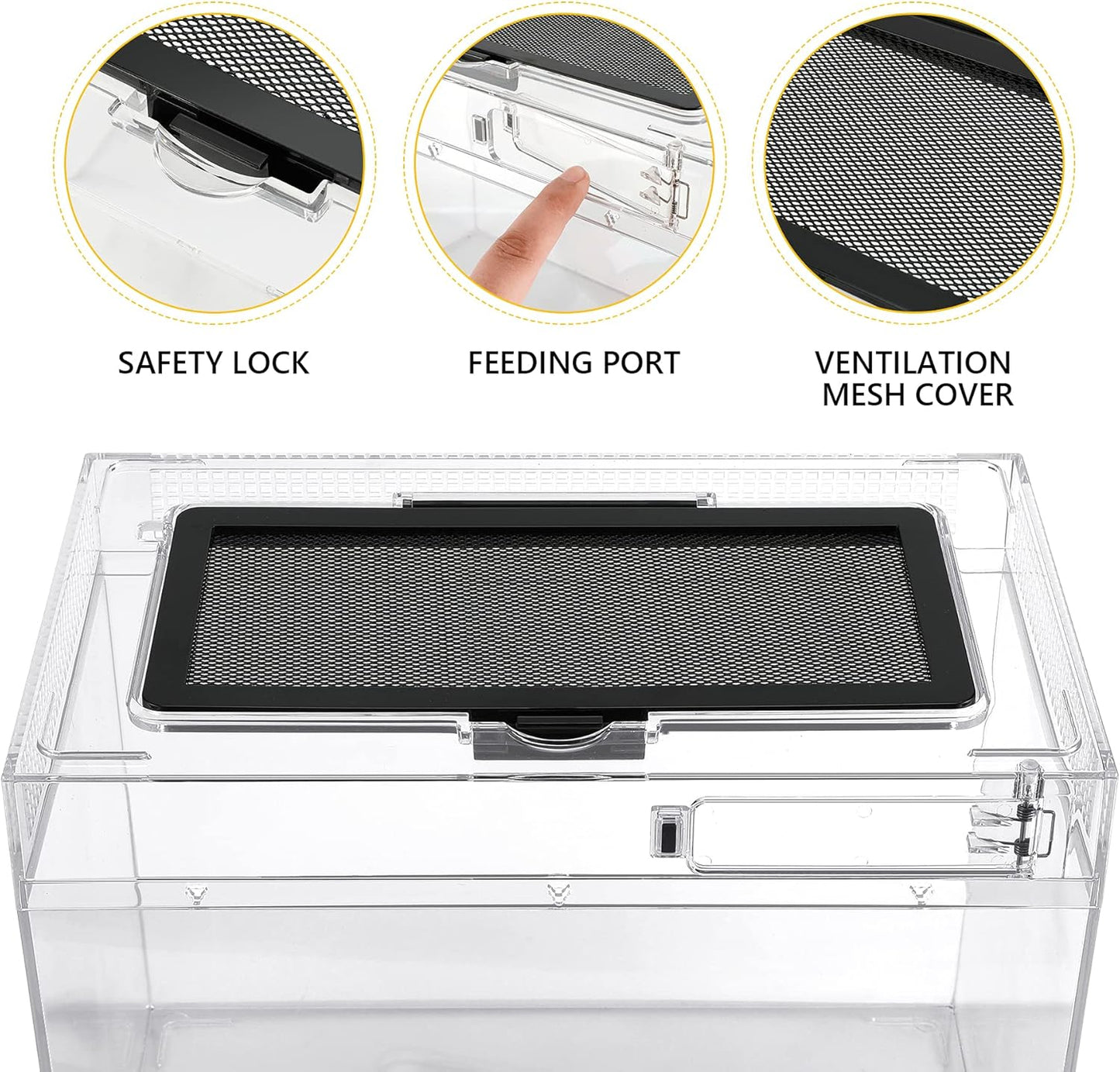 Reptile PC Terrarium,Anti Breakage 19.5x9.4x10.5 in Amphibians Tank Starter Kits,Top Sliding Door Gecko Starter Screen Ventilation Mini Habitat Cages,Hygrometer Thermometer,Hide Cave,Tweezer,Sprayer