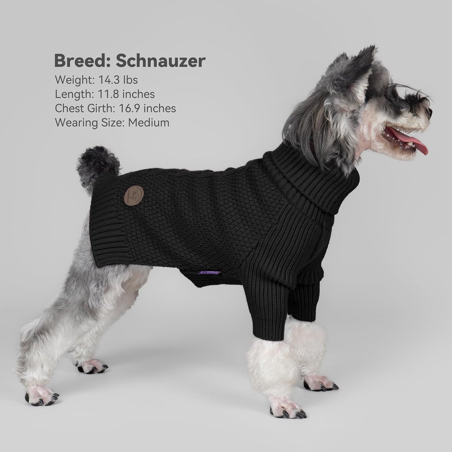 cyeollo Small Dog Sweater, Warm Stretchy Sweaters for Small Dogs Boy, Pullover Knitted Thermal Winter Big Dog Clothes with Sleeves Turtleneck Pet Beagle Border Collie Apparel, Black L