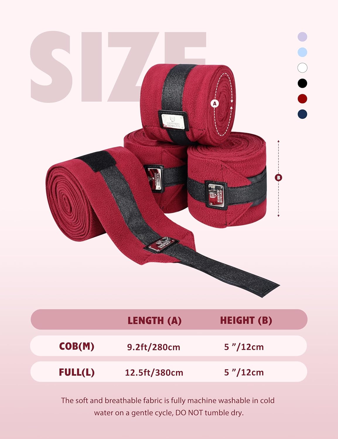 Harrison Howard Horse Polo Wraps Upgrade with Bling Leg Wraps for Horses 4-Pack Fleece Leg Wraps Stable Supplies Burgundy L