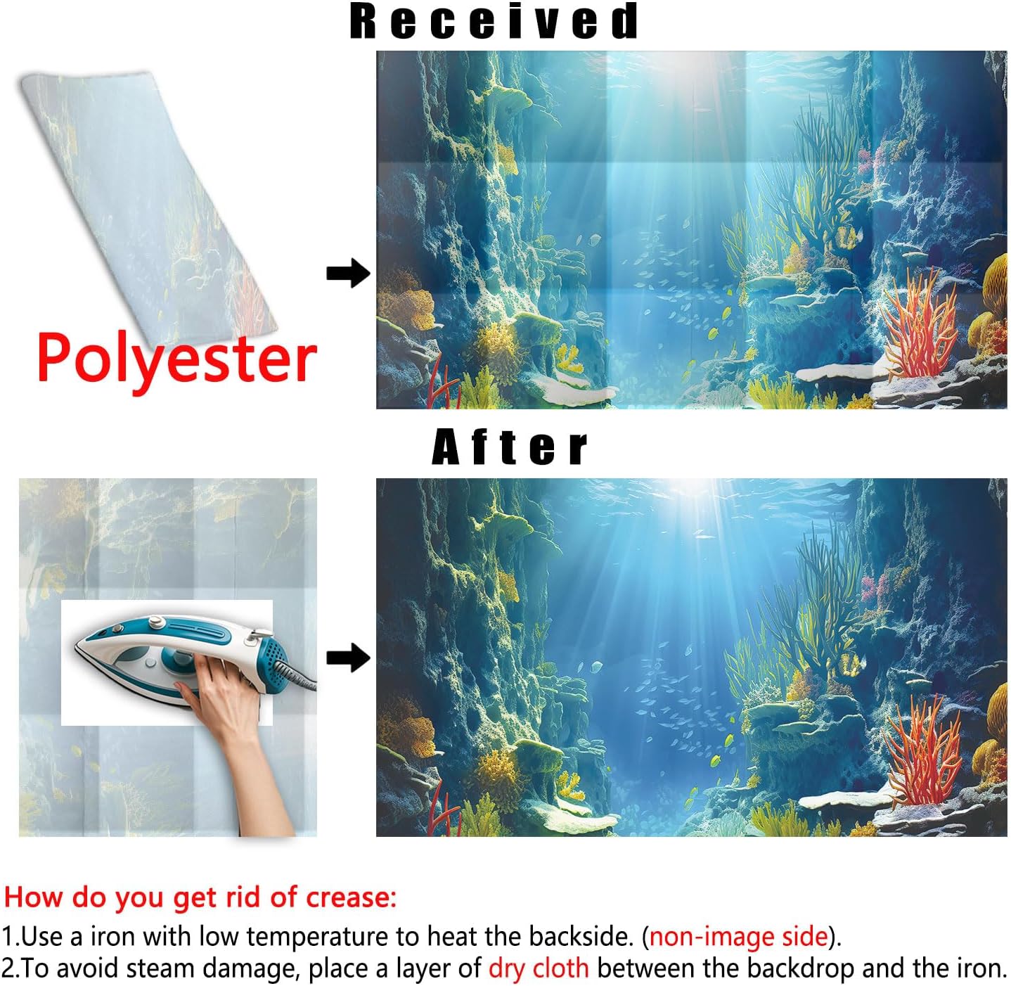 72X24IN Blue Sea Floor Aquarium Background, Natural Underwater World 3D Effect Fish Tank Decorations Background, Art Terrarium Background with 8 EVA Double-Sided Tape