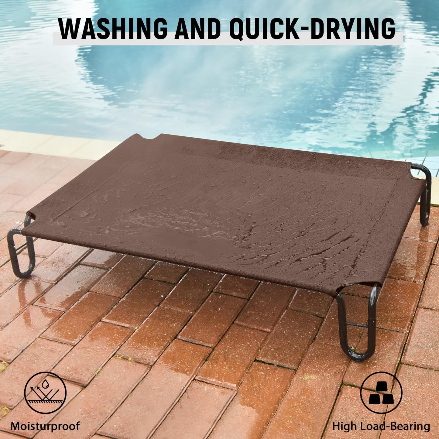 pettycare Elevated Outdoor Dog Bed - Raised Cots for Large Dogs, Waterproof Pet Bed Easy to Assemble, Cooling with Breathable Teslin Mesh, Durable, Non Slip, Up to 65 lbs, Brown