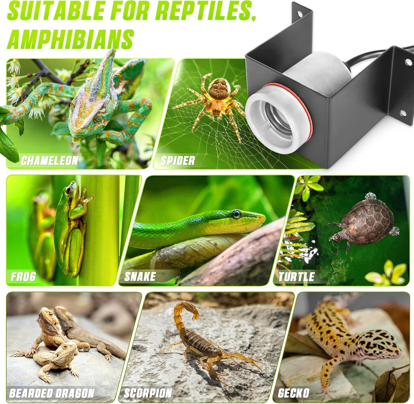 Reptile Ceramic Socket, Heat Lamp Holder for Terrariums and Vivariums, Gecko Lizard Heat Lamp Bracket Light Fixture, Bulb Not Included
