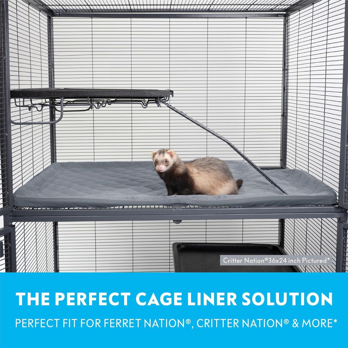 Paw Inspired Fitted Fleece Liner for Ferret Nation, Critter Nation Cage for Ferrets, Rats, Chinchillas, Hedgehogs & Other Small Animals (Gray, Top Pan Liner)