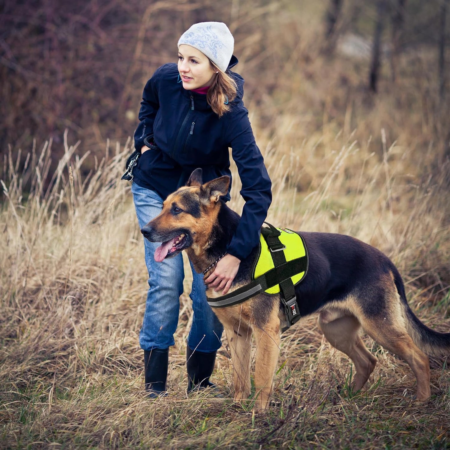 Dogline Dog Harness, Reflective No-Pull Adjustable Vest with Handle, Breathable No-Choke Harness for Small, Medium or Large Dogs Room for Patches Girth 15 to 18 in Lime Green