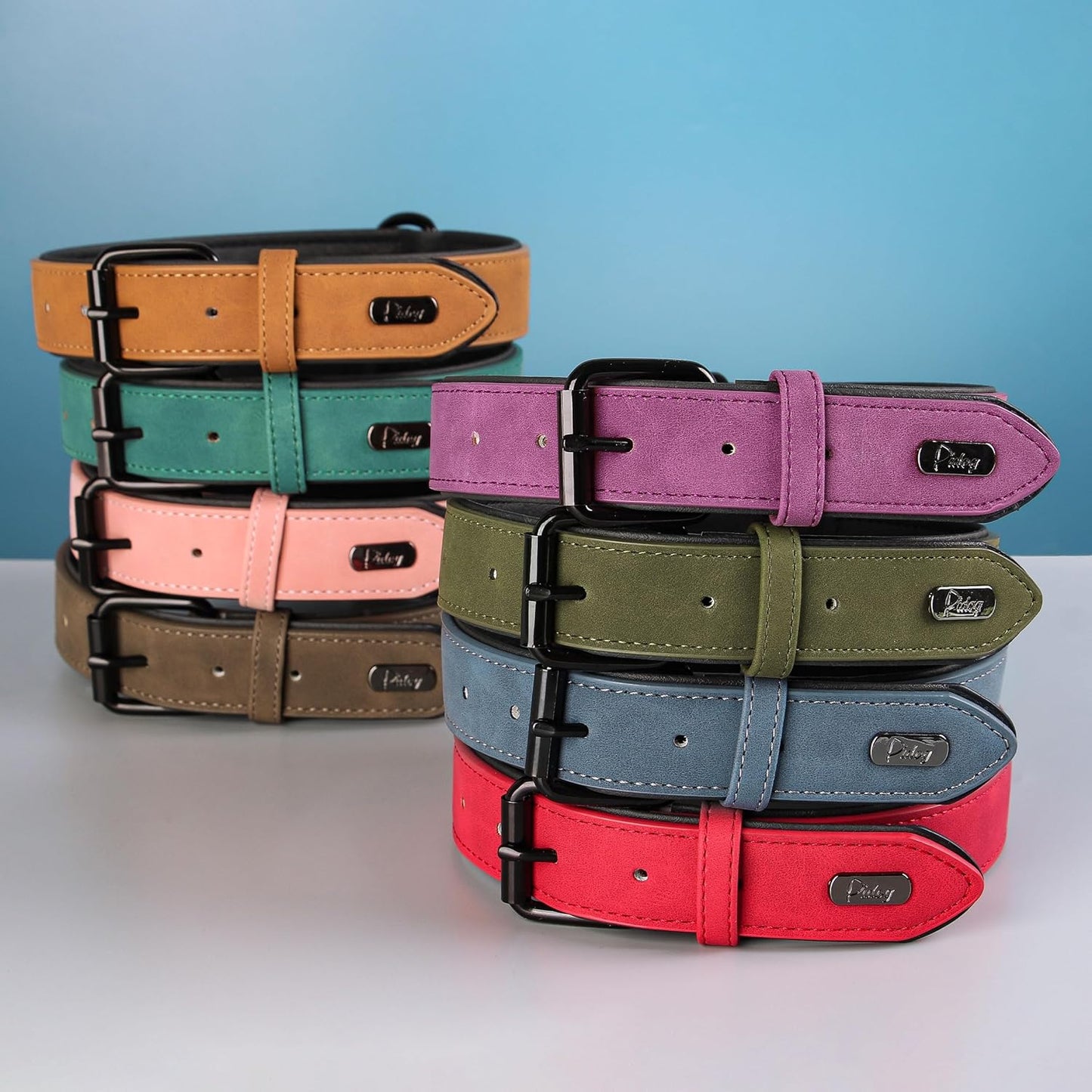 Didog Soft Padded PU Leather Dog Collar, Breathable and Adjustable Dog Collars for Small Dogs, Comfortable for Daily Walk, Blue, M Fit Neck 12-15"(13-22 lbs)