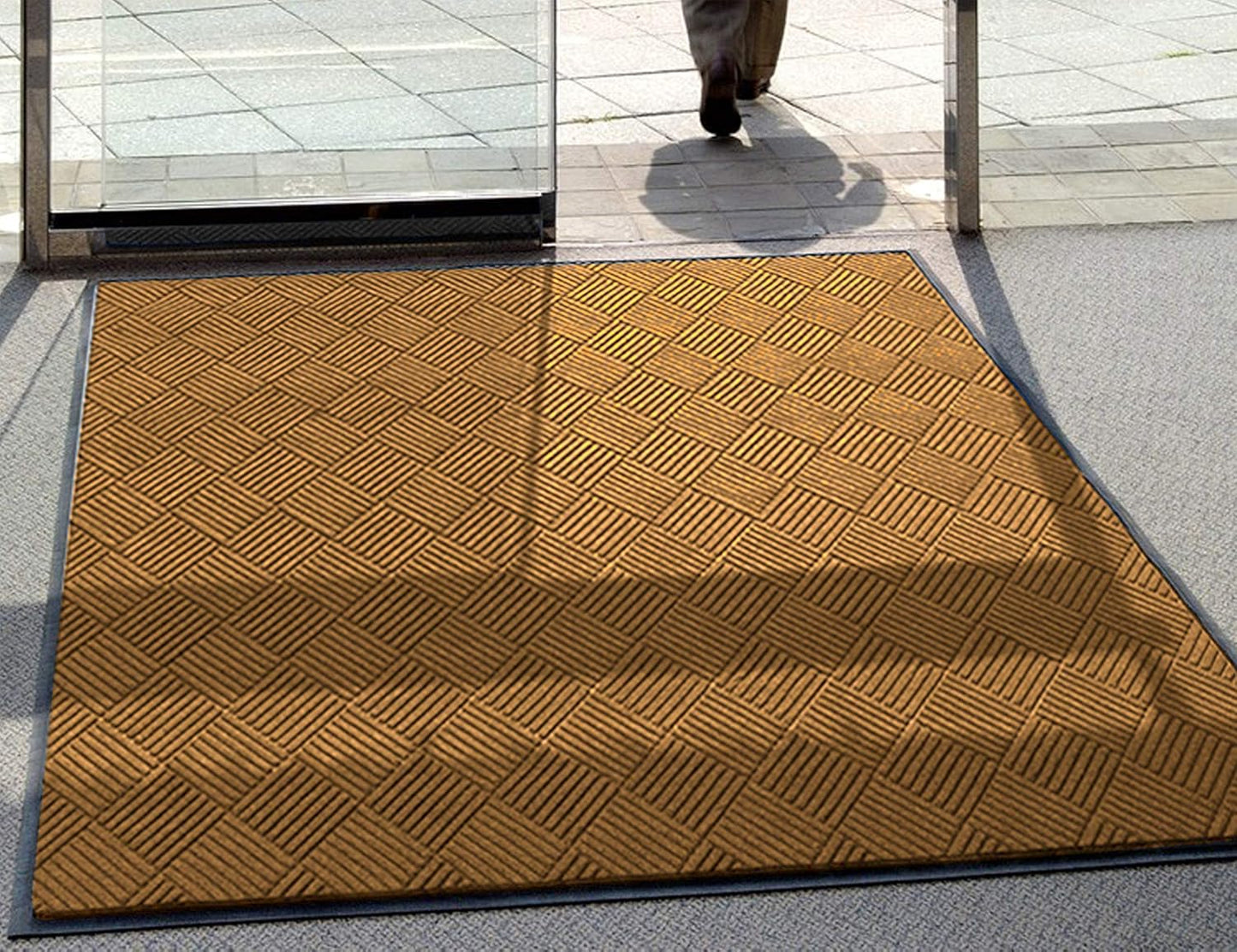 WaterHog Diamond | Commercial-Grade Entrance Mat with Rubber Border – Indoor/Outdoor, Quick Drying, Stain Resistant Door Mat (Medium Brown, 6' x 6')