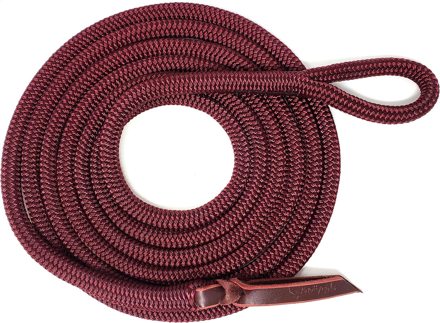 Double Braid Lead Rope with Eye Splice Loop, 12-14FT Lengths (Burgundy, 12 ft.)