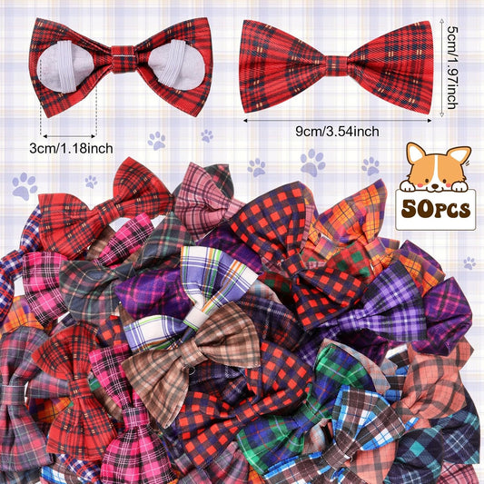 Reginary 50 Pieces Dog Bow Ties Pet Collar Bow Puppy Collar Attachment with Rubber Bands for Small