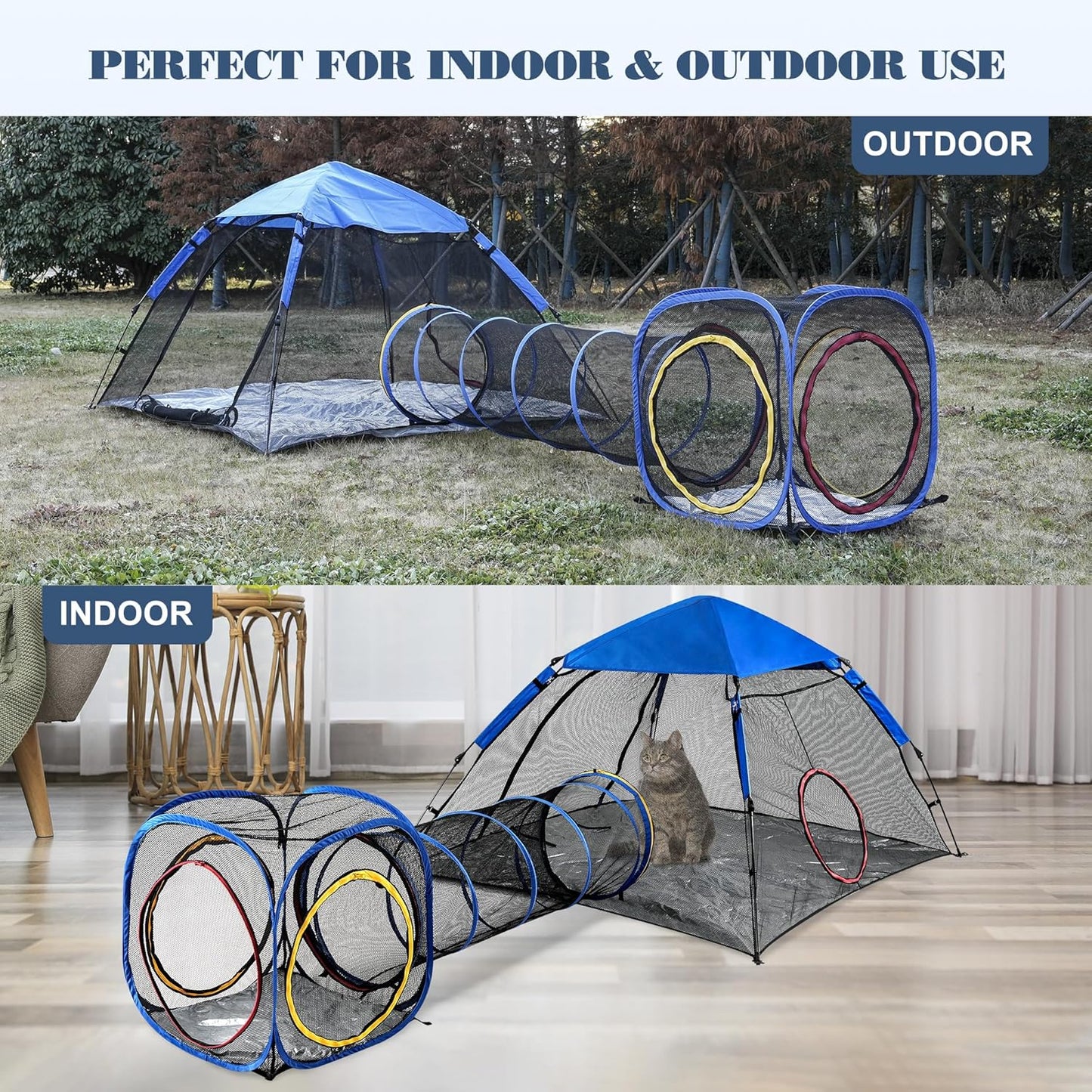 Outdoor Cat Enclosure -Portable Pet Playpen for Outside with Cat Tunnel, Cube Combo,Pet Cage for Cats, Kittens, Dogs and Small Animals