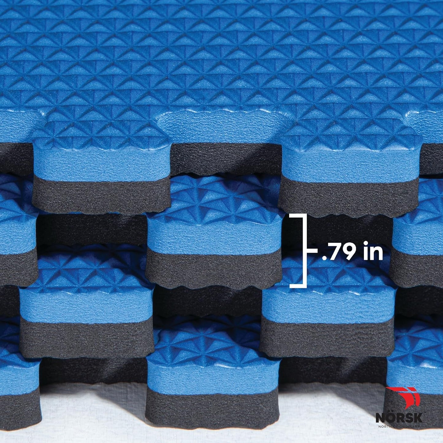 Norsk Reversible Exercise Mats 3/4" Thick EVA Interlocking Foam Tiles - Perfect for Home Gym Flooring, 28 Tiles & 56 Trim Pieces, 112 Sq. Ft. Reversible, Dazzling Blue/Black