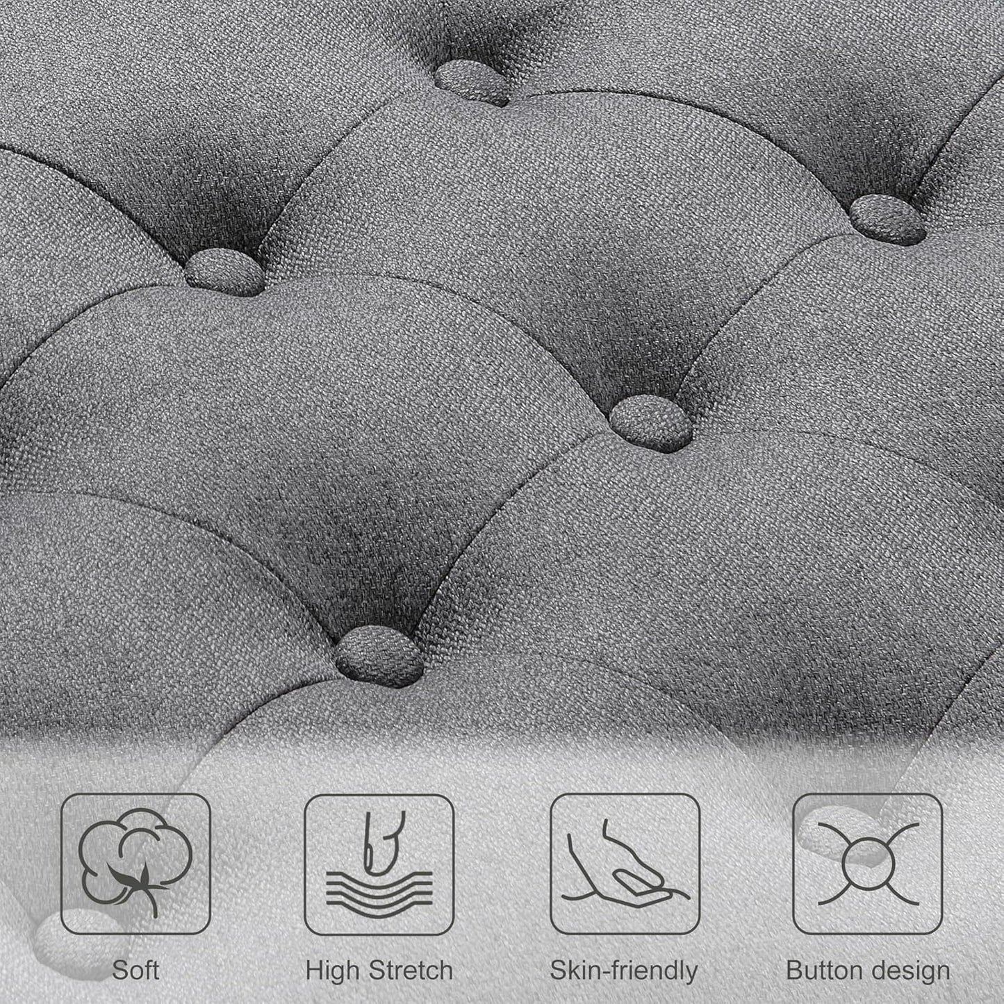 Ottoman with Storage,50.2-inch Upholstered End of Bed Storage Bench for Bedroom,for The Living Room,for Entryway, with Tray & Button and Safety Hinges,Detachable (Grey)