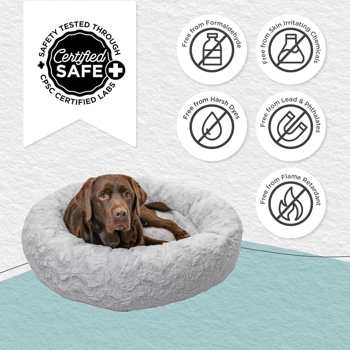 Best Friends by Sheri Original Calming Donut Dog and Cat Bed, Lux Faux Fur, Gray, (36in x 36in) - Anxiety Relief for Pets Up to 100 lbs