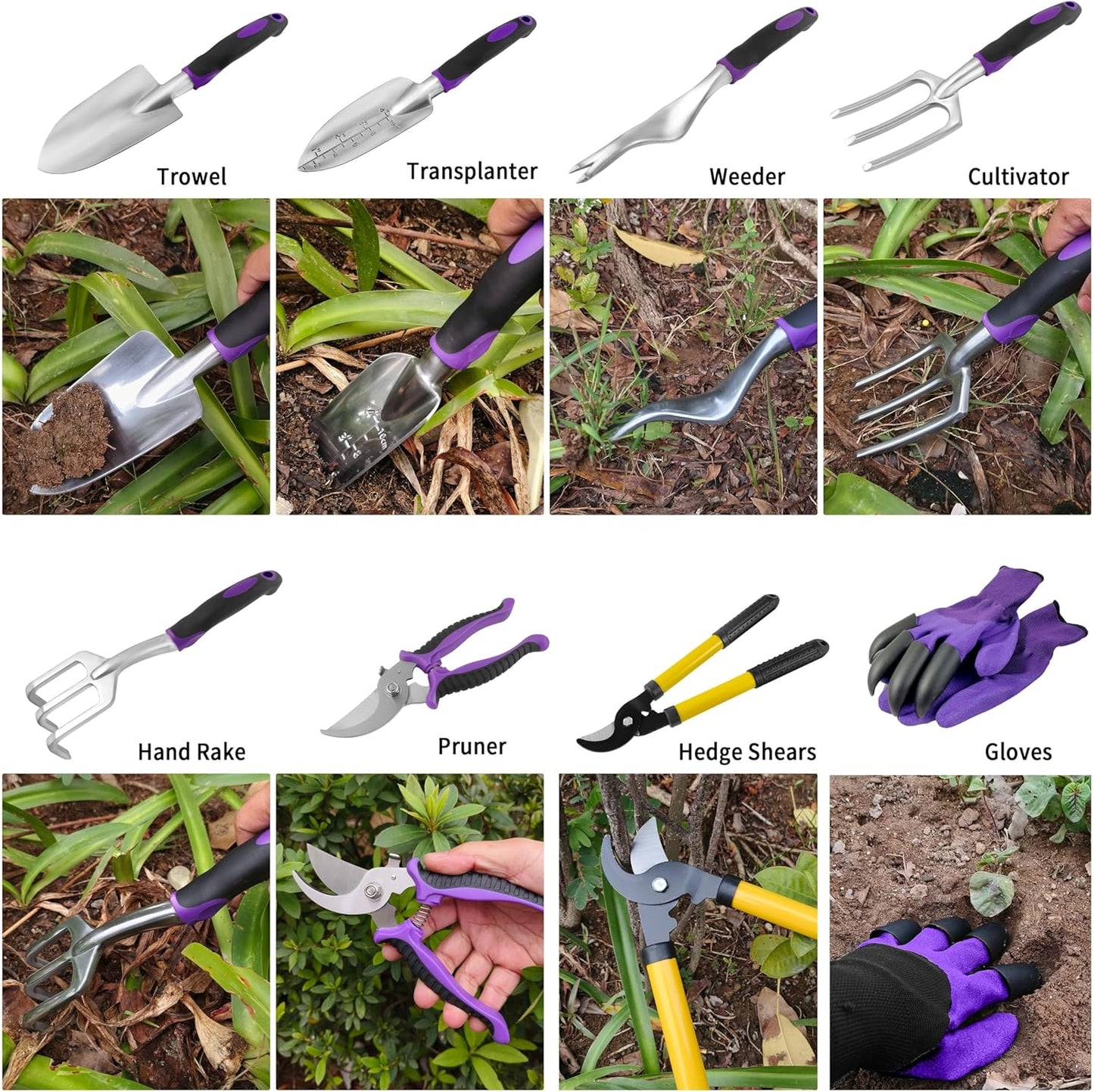 Gardening Tools โ 42 Piece Premium Gardening Tool Set,Heavy Duty Hand Tools with Fashion Garden Tools Organizer Handbag,Rust-Proof Gardening Tool Kit, Ideal Gardening Gifts for Women((Purple Floral)