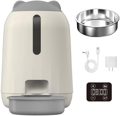 PAPIFEED Automatic Cat Feeder, 3L Timed Cats Food Dispenser with Dual Power Supply, Auto Pet Feeder with Programmable Portion Control for Cats and Small Dogs, Grey