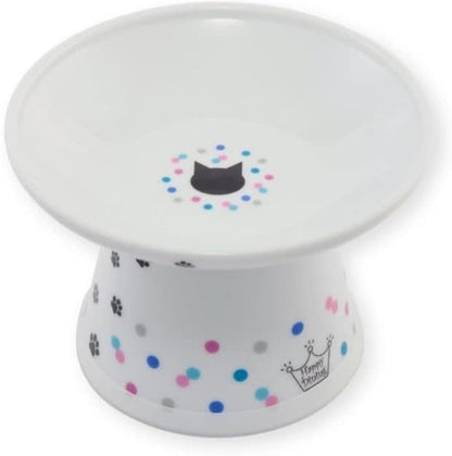 Necoichi Raised Cat Food Bowl – Ceramic Elevated Cat Bowl for Whisker & Neck Fatigue, Dishwasher Microwave Safe – Non-Slip & Anti Vomiting Ergonomic Design (Colorful Dots, Extra Wide)
