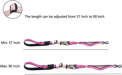 Hands Free Dog Leash for Large Medium Dogs Heavy Duty Bungee Reflective Adjustable Waist Leashes for Walking Running with Car Buckle 4-6FT (Rose)