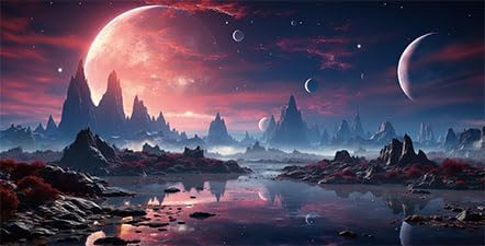 30X18IN Cosmic Spaceterrarium Background, Cool Parallel Space Themed Aquarium Reptile Habitat Background, Red Moon Aquarium Background with 10EVA Double-Sided Tape