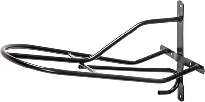 Black English & Western Saddle Rack | Organize Tack Room | Sleek and Durable | PVC Coated Steel | Mounts Easily | Includes Hook to Hold a Bridle, Helmet or Other Items