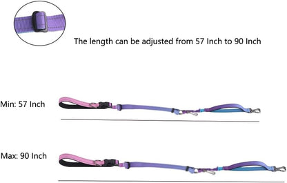 Hands Free Dog Leash for Large Medium Dogs Heavy Duty Bungee Reflective Adjustable Waist Leashes for Walking Running with Car Buckle 4-6FT (Purple)