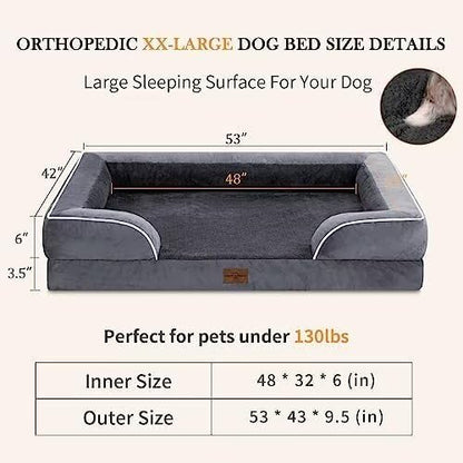 Comfort Expression Dog Beds Memory Foam, XXL Orthopedic Waterproof Dogs Beds, Giant Washable Dog Beds with Bolster & Removable Cover(XX-Large,Leaden Grey)