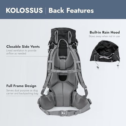 K9 Sport Sack Kolossus - XXL, Black - The Big Dog Backpack - Ideal for Dogs 26-29” Long - Fully Adjustable Pet Carrier - Doubles as a Professional-Grade 60L Hiking Pack