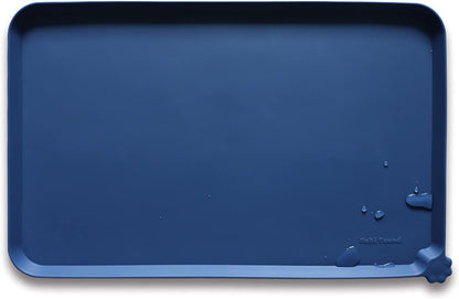 Hoki Found X-Large Silicone Pet Food Mats - Non Slip Dog Cat Bowl Placemats - Waterproof Dog Cat Food Mats - Suitable for Carpet - Indigo Ink