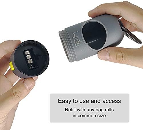 Dog Poop Bag Dispenser with Built-in LED Flashlight and Metal Clip for Leash, Pet Waste Bag Holder, Dog Walking Accessory (Black)