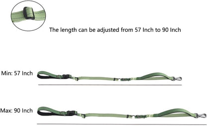 Hands Free Dog Leash for Large Medium Dogs Heavy Duty Bungee Reflective Adjustable Waist Leashes for Walking Running with Car Buckle 4-6FT (Green-1)